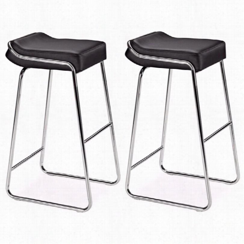 Cnotemporary Zuo Chrome Attending Negro Weedge Set Of 2 Barstools