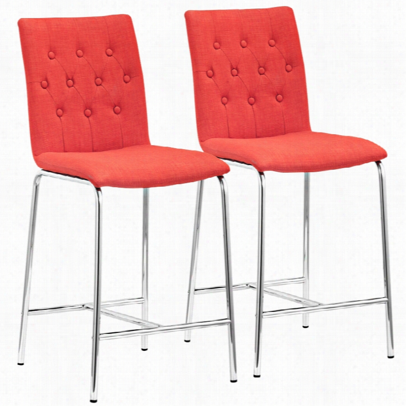 Contemporary Zuo Uppsala Tangerine Set Of  2 Counter Chairs