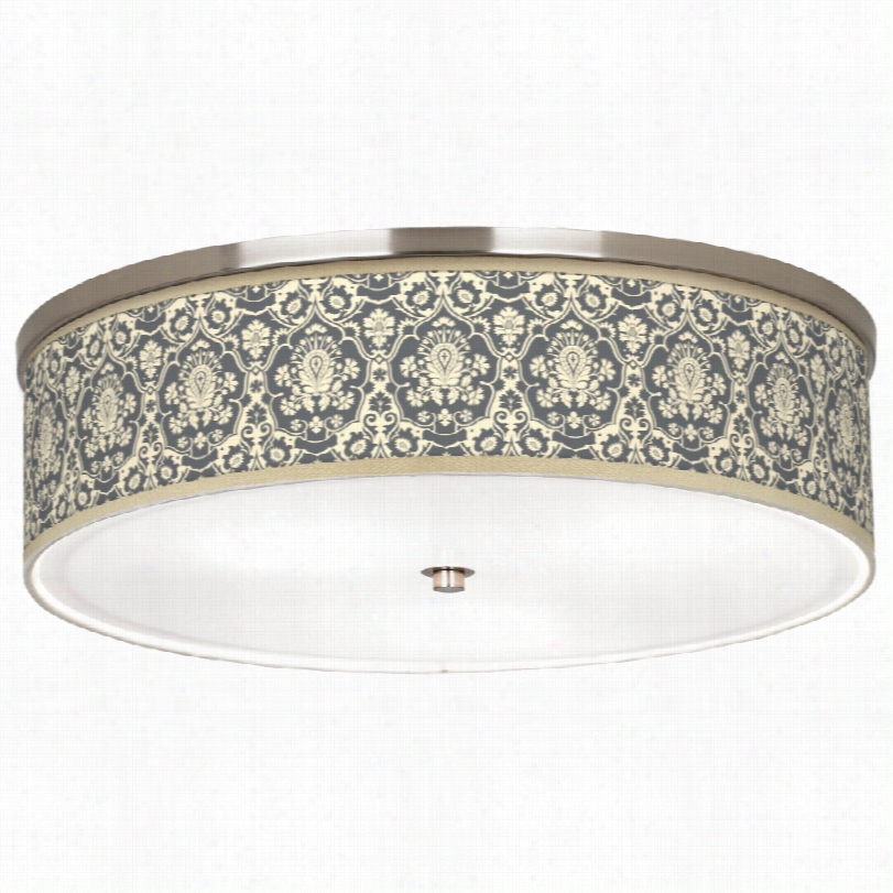 Traditional Seedling Damask  Pattern Giclee Nickel Ceiling Light