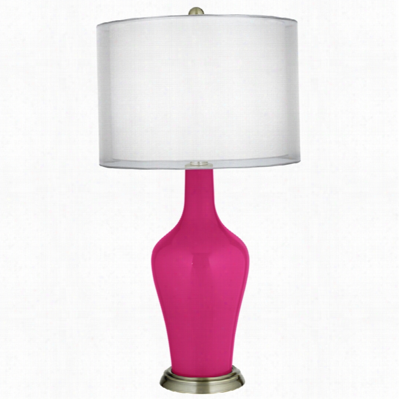 Transitional Beetroot Urple Double Sheer Silver Hsade Table Lamp