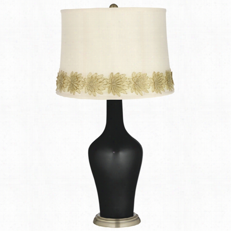 Transitional Caviar Metallic And Flower Applique Trim Anya Table Lamp