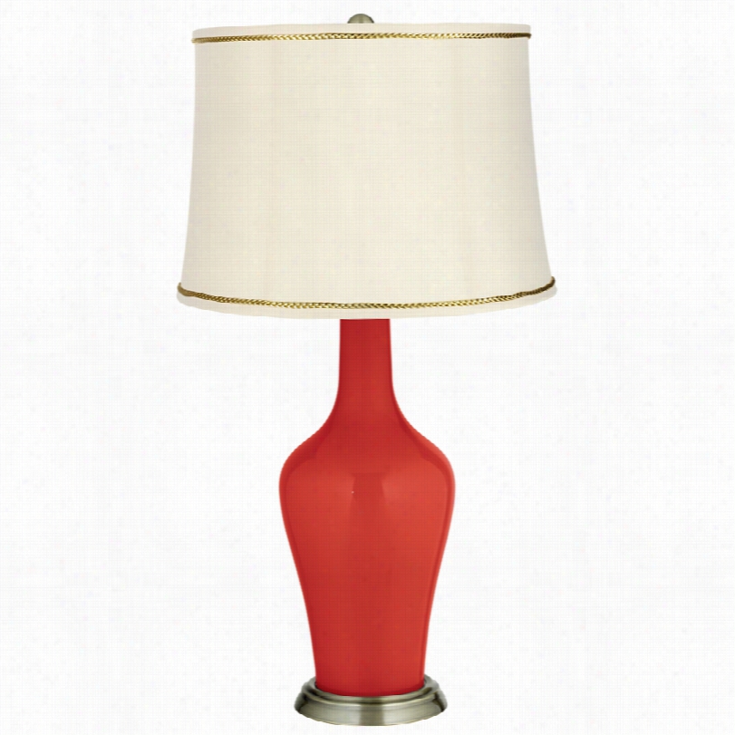 Transitional Cherry Tomato Anya With President's Braid Trim Talbe Lamp