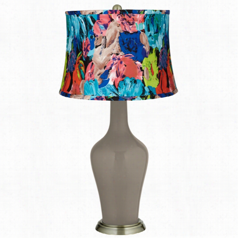 Tranaitional Color Plus Technicolor Floral Backdrop Gray Any Table Lamp