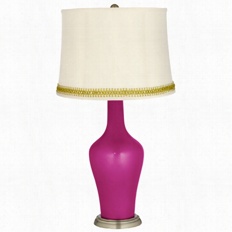 Transitional Fuchsia Rose Metallic And Open Weave Trim Anya Table Lamp