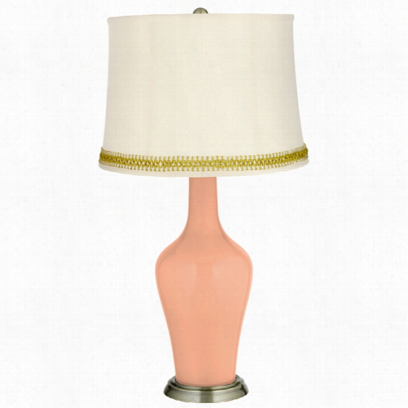 Transitional Mellow Coral And Part Weave Trim Anya Table Lamp