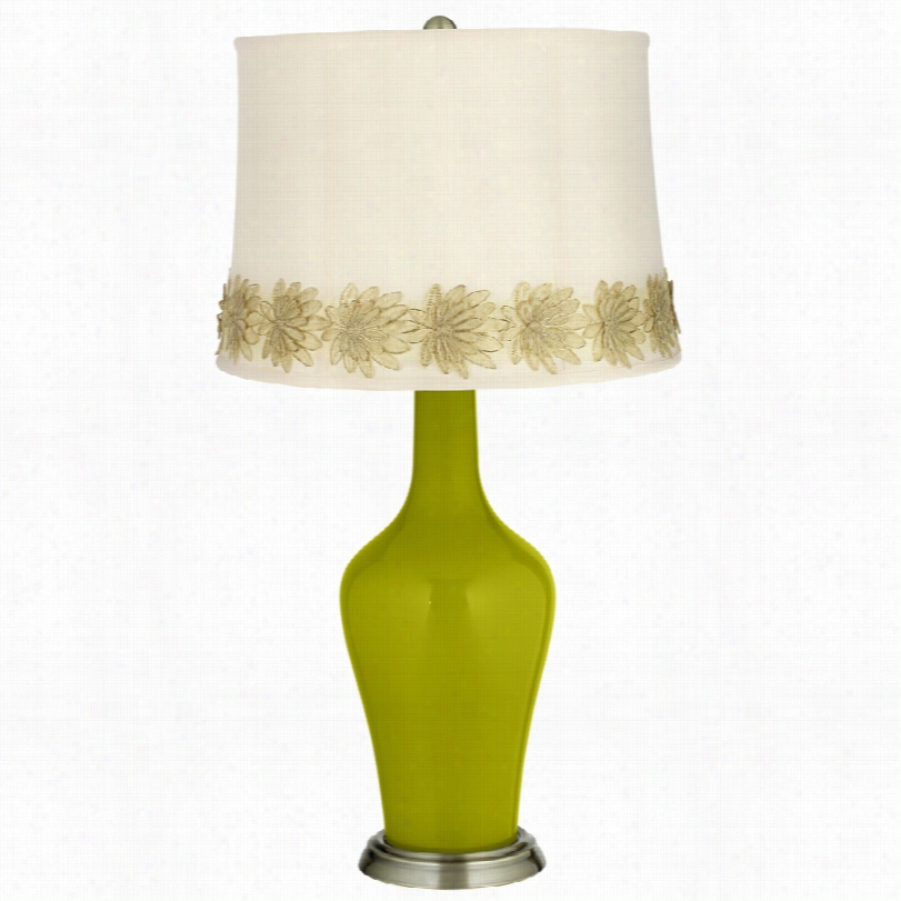 Transitional Olive Green Anya With Flowe Rapplique T Rim Ta Ble Lamp