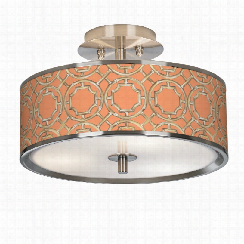 Transitional Peach Bamboo Trellis Giclee Glow  14-inch-w Ceiling Light