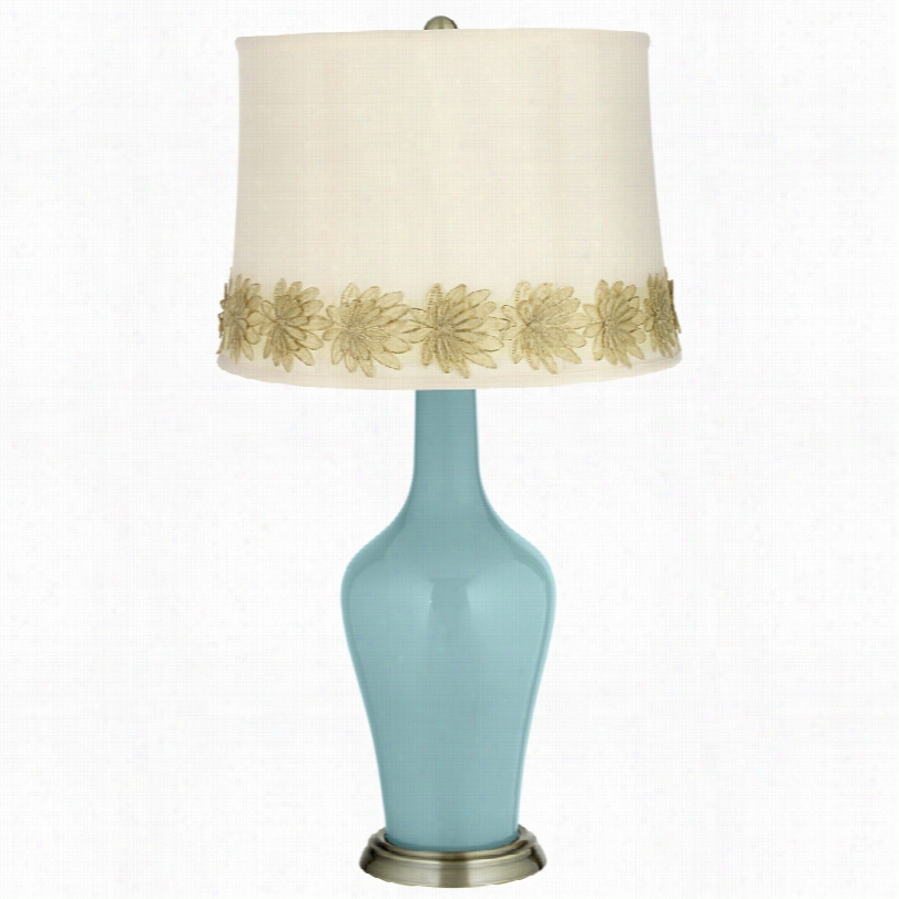 Transitional Raindrop Brass Anya Table Lamp With Flower Applique Trim