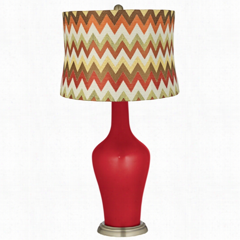 Transtiional Red And Brown Chevron Shade Sangria Metallic  Anya Table Lamp