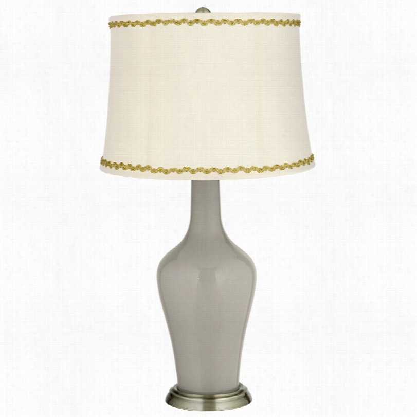 Tran5itional Requisite Gray Brass Anya Table Lamp With Relaxed Wave Trim