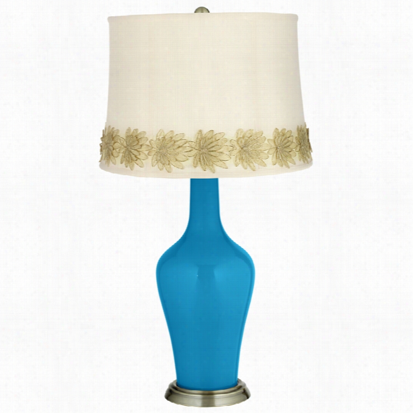 Transitional River Azure Brass Anya Table Lamp With Flowr A Pplique T Rim