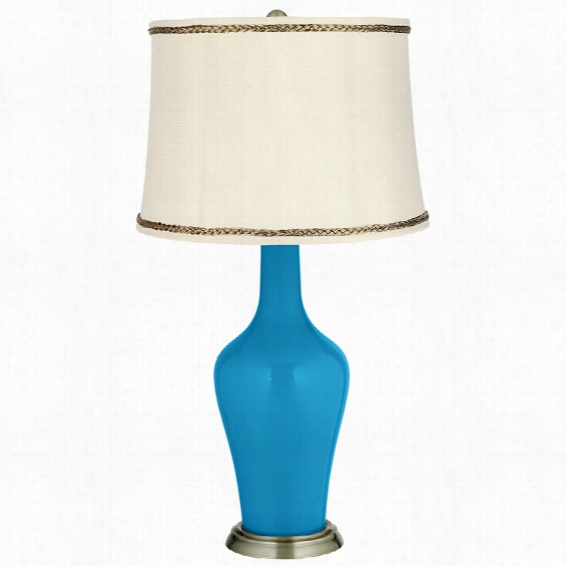 Transitional River Blue Bass Anya Table Lamp With Twis T Trim