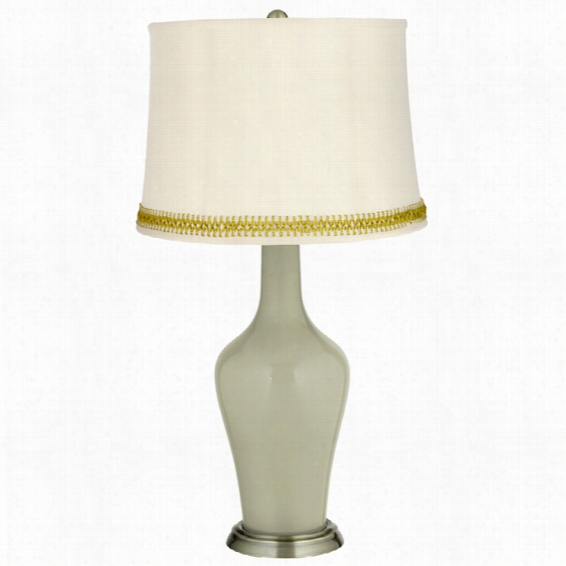 Transitional Svelte Sage And Open Weave Trim Anya Table Lamp