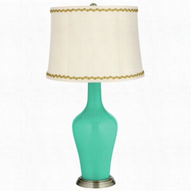 Transitional Turquoise Brass Anya Table Lamp With Relaxed Brandish Trim