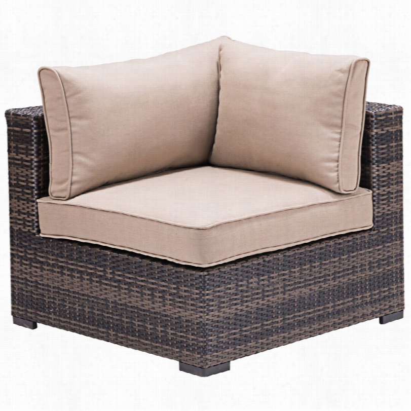 Contemmporary Bocagrande Outdoor Weave Sectonal Brown Zuo Corner Chair