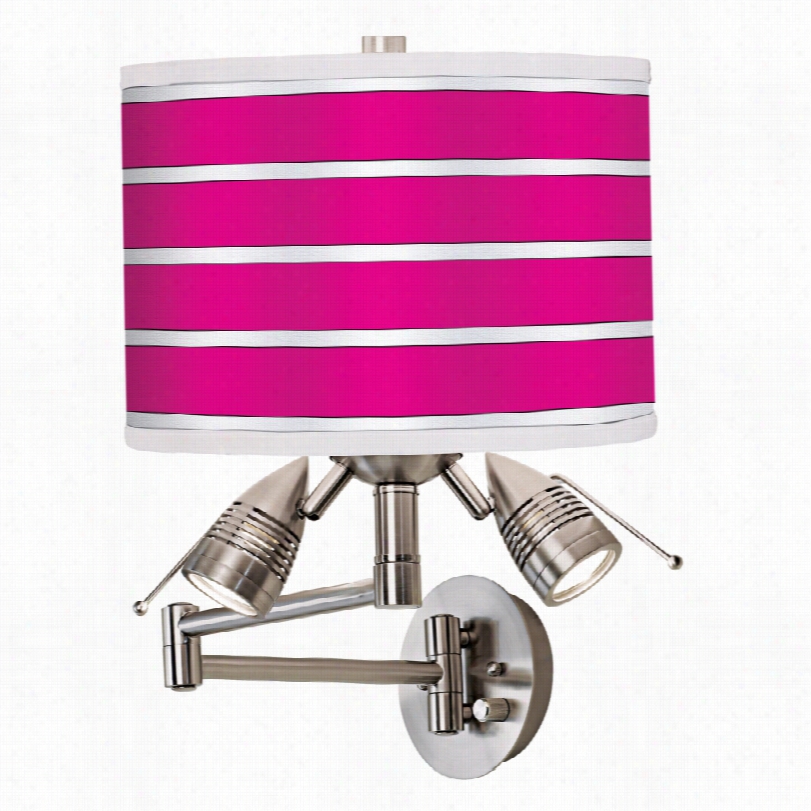 Contemporaey Bold  Pink Stripe Giclee 17 1/2-inc-h Swing Arm Wall Lamp