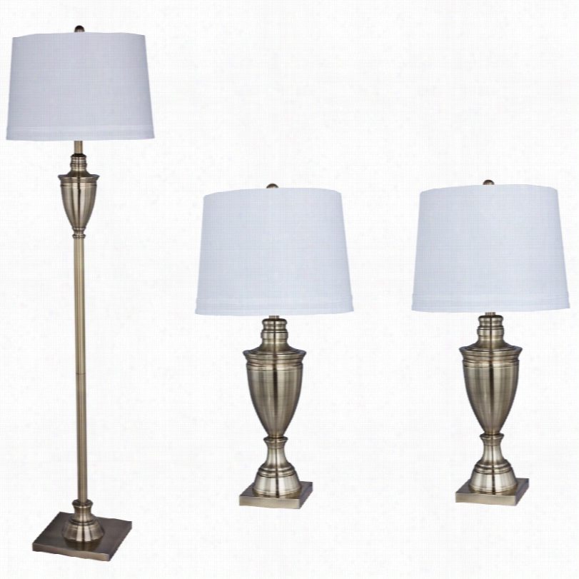 Contemporary Bowie Ancient Rarity Brass Floor And Tahle Lamp Set Of 3