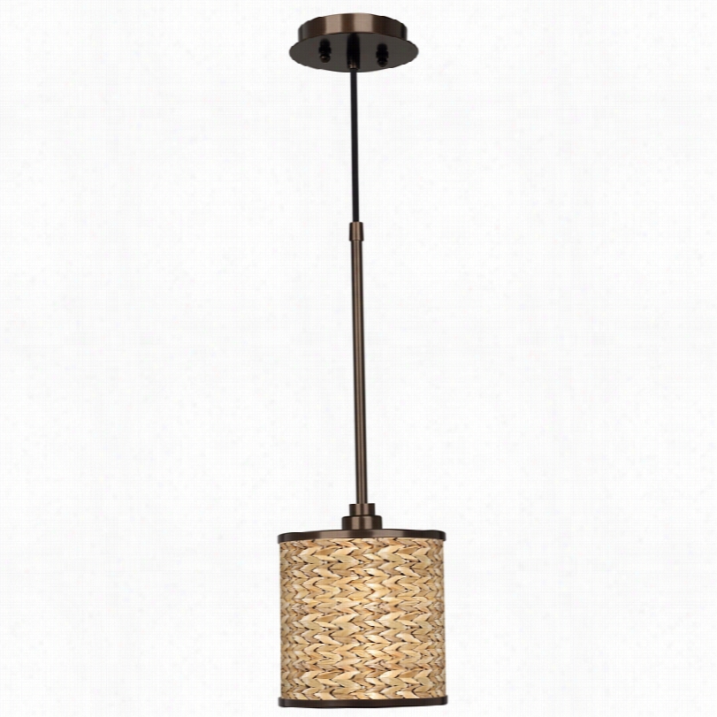 Contemporary Bronze With Seagrass Giclee Glow Shade Mini Pendant Light