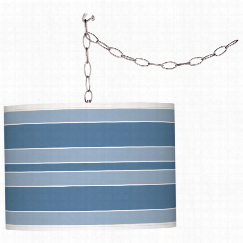 Contemporary Brushed Soft And Clear  Fasten Blue Obld  Stripe Plug-in Swag Pendant