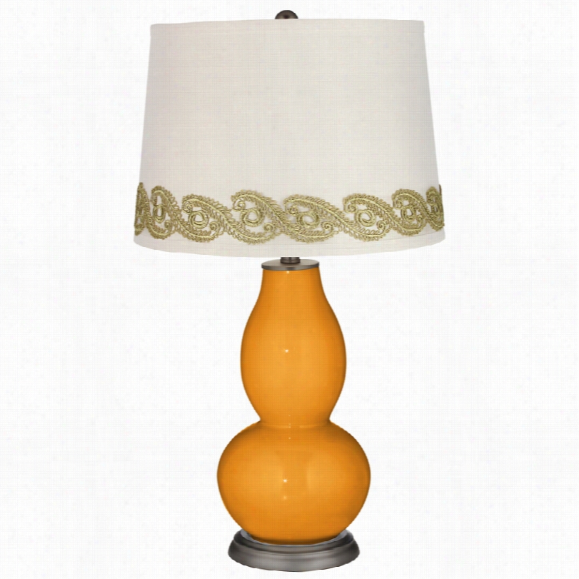 Contemporary Carnival Double Gourd Table Lamp With Vine Lacw Trim