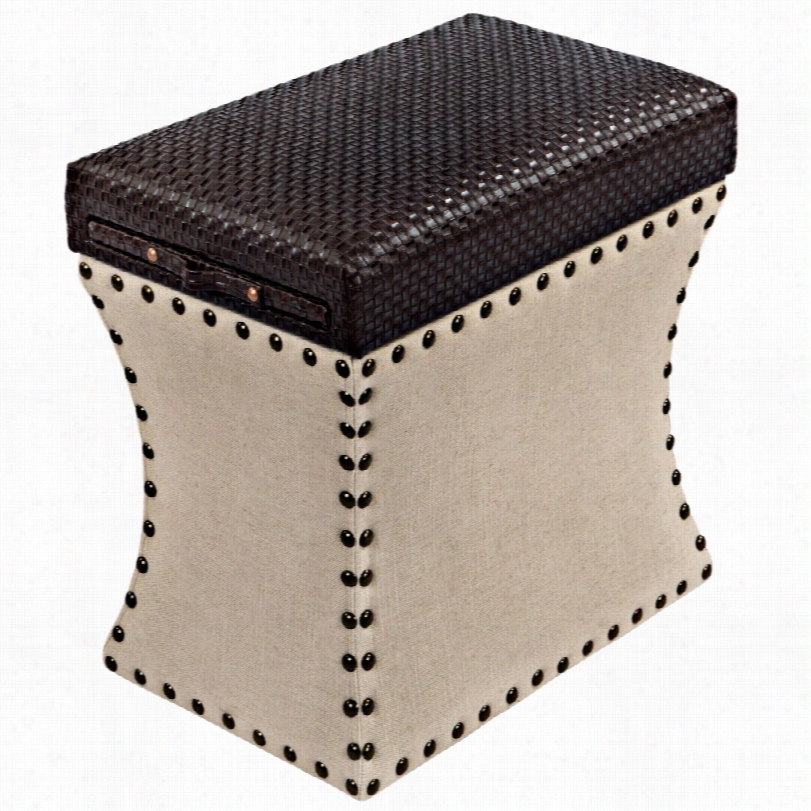 Contemporary Chandler Taupe Linen  Storage Ottoman With Pull-outt Shslf