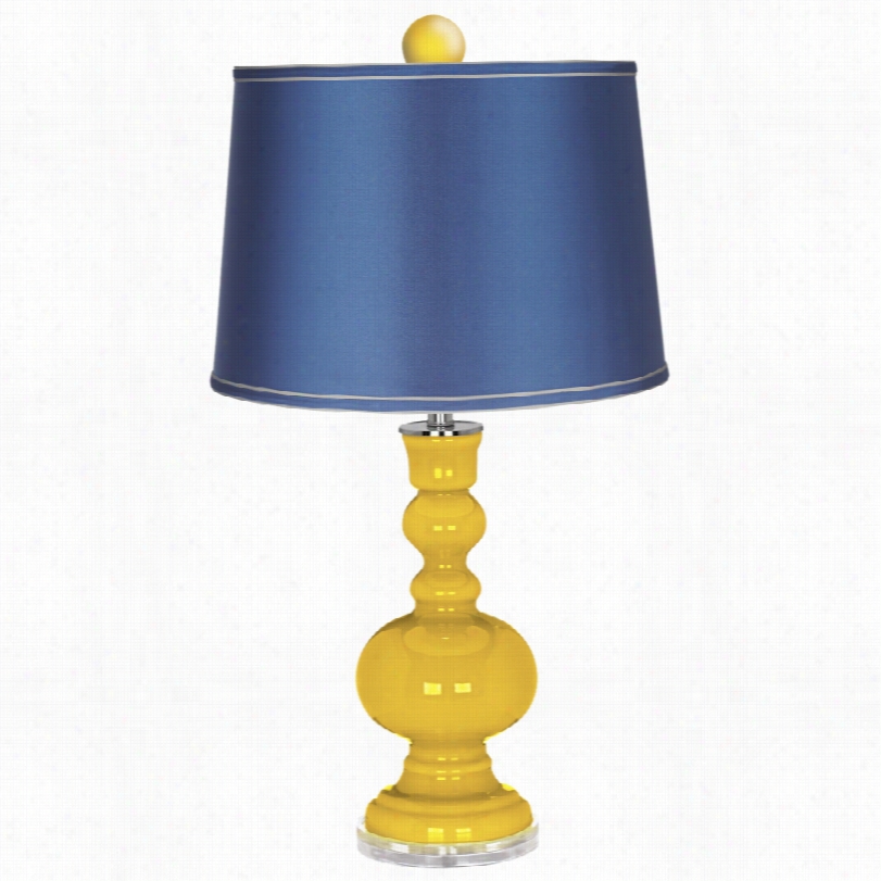 Contempo Rary Citrus With Finial And Satin Blue Color +  Plus Table Lamp