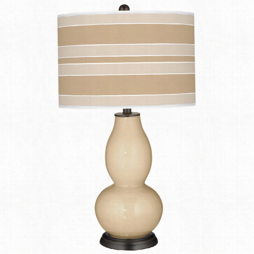 Contemporary Colonial Tan Bold Stripe Color Glass Plus Table Lamp