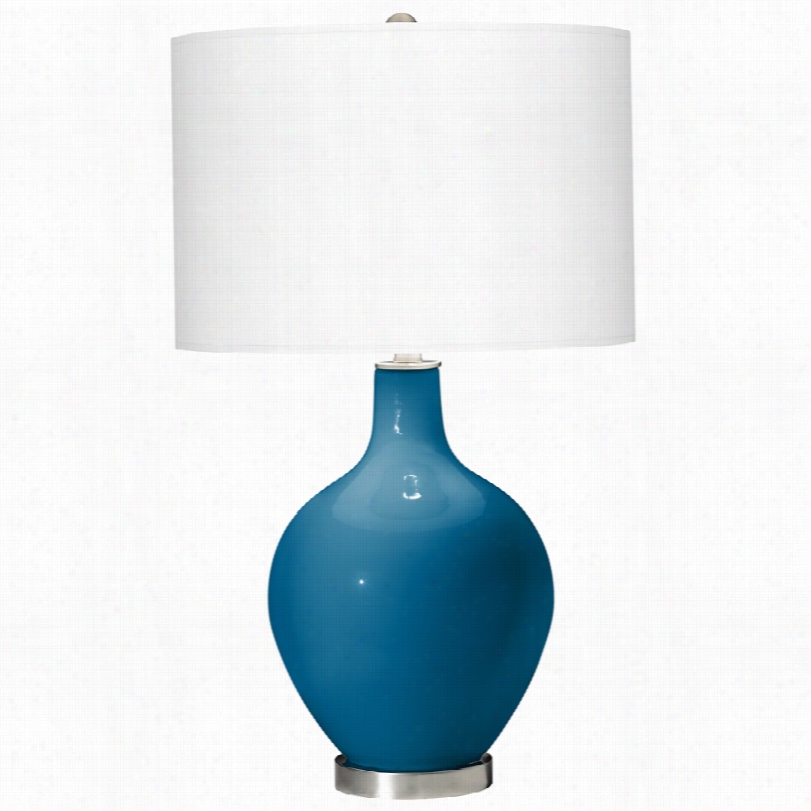 Contemporary Color Plus Mykonos Blue  Glass With White Ovo Table Lamp