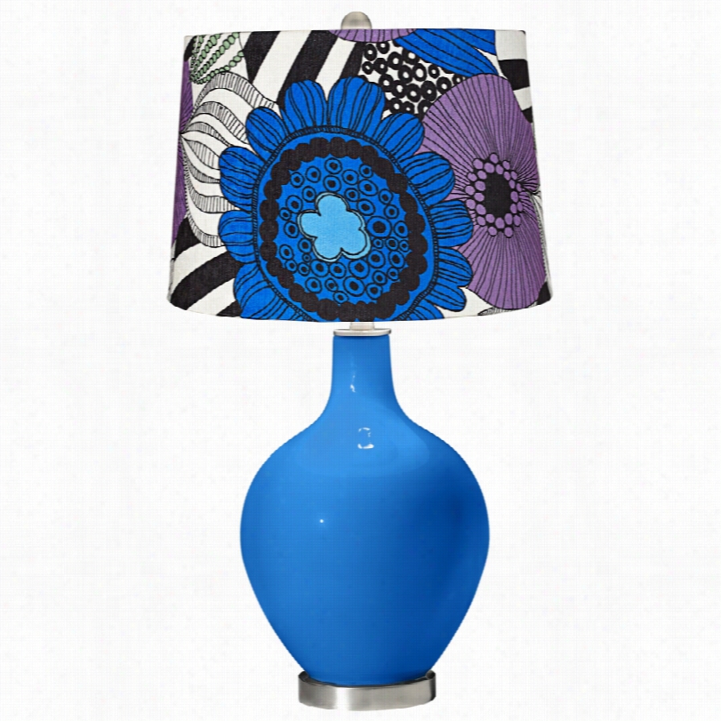 Contemporary Color Plus Pop Art Purple Floral Royal Blue Ovo Table Lamp