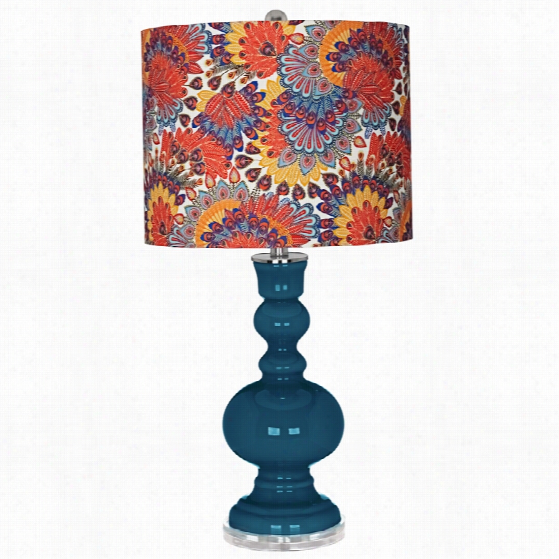 Contemporary Color Plus Rd Calico Oceanside Blue Apothecary Table Lamp