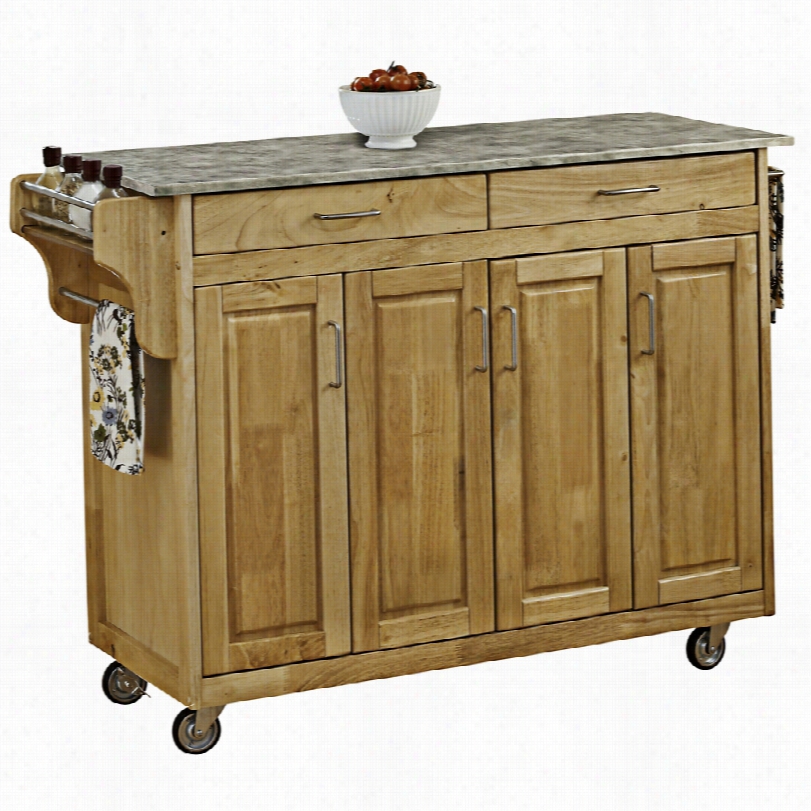 Contemporary Coolidge 4-door Solidify Top Natural Wood Kitchen Cart