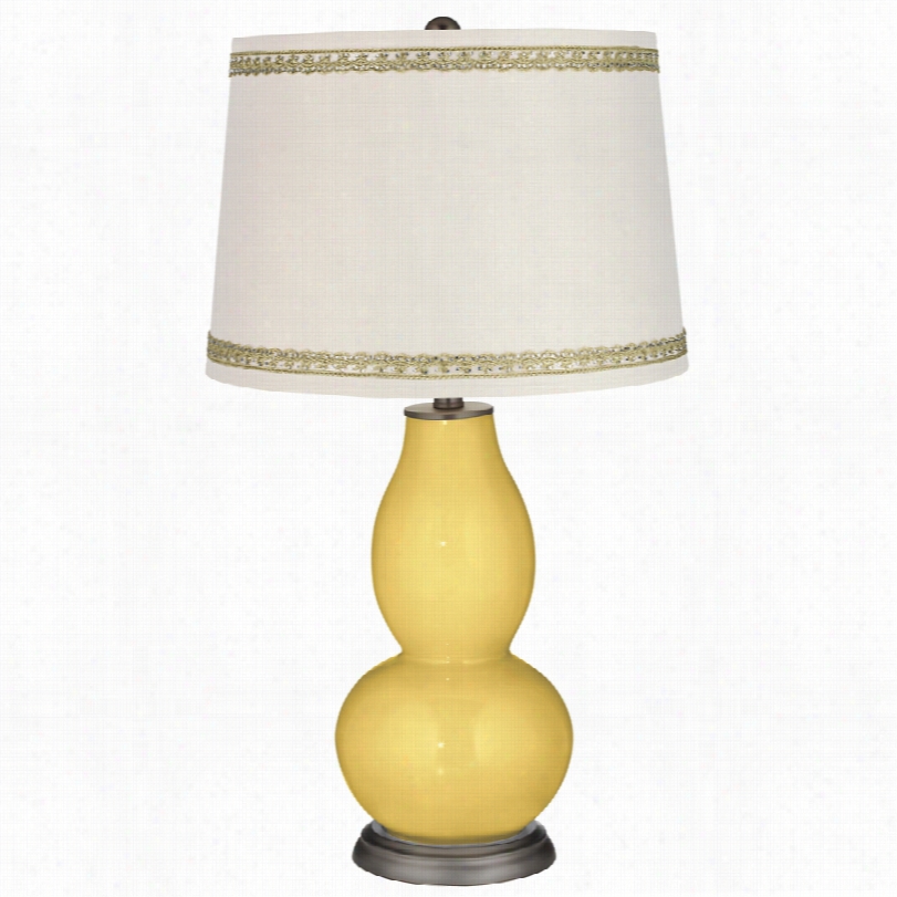 Contemporary Daffodil Double Gourd Table Lamp With Rhinestone Lace Trim