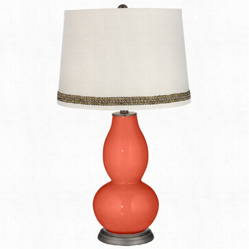 Cont Emporary Daring Orange Double Gourd Tble Lamp With Wave Braid Rtim