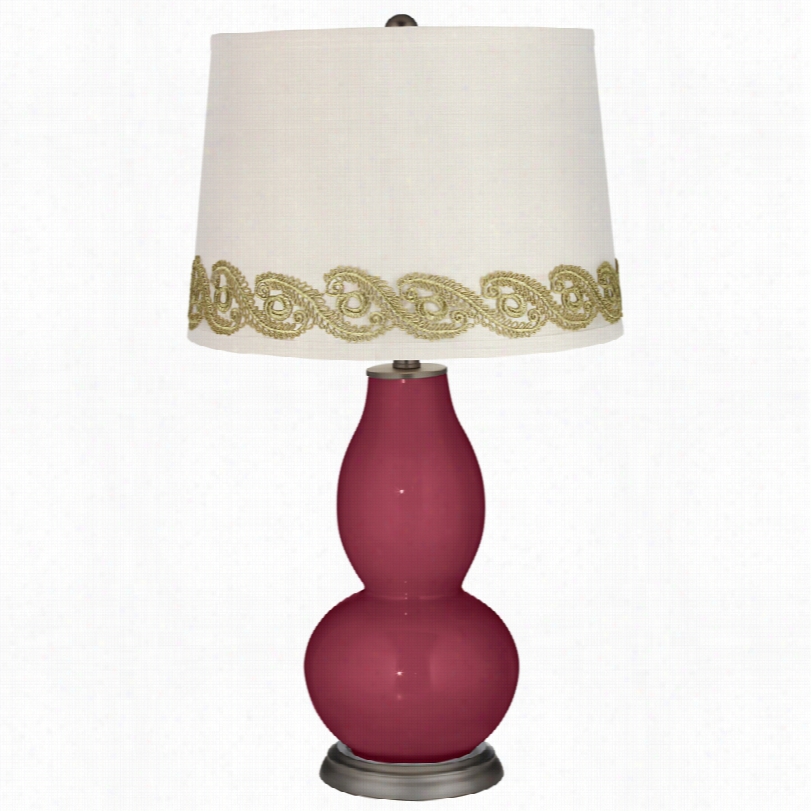 Contemporary Dark Plum Double Gourd Table Lamp With Vine Lace Trim