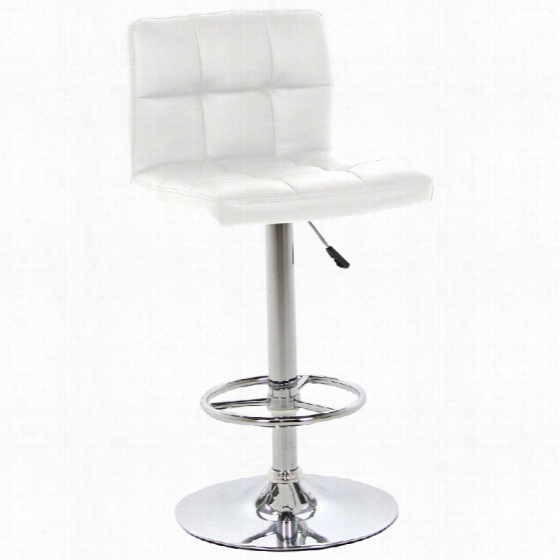 Contemporary Gilbe White And Crome Adjustable Height Barstool