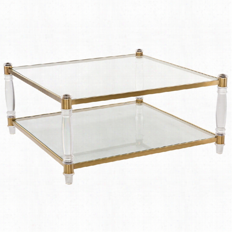 Contemporaty Isabelle Bronze Braxs 2-shelf Glass Square Coffee Table