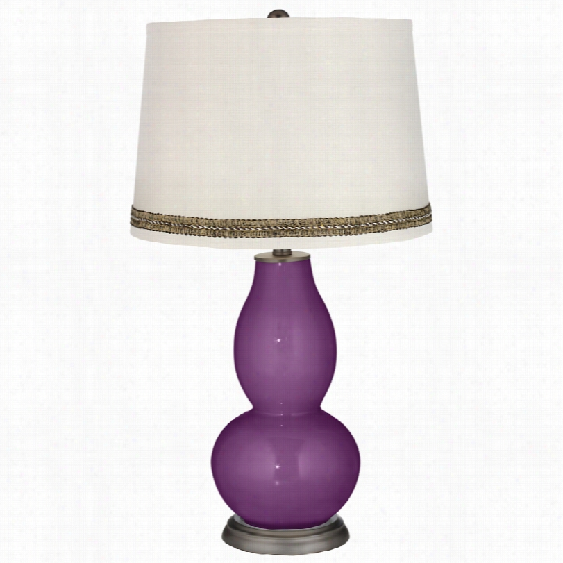 Contemporary Kimono Violet Double Gourd Tabble Lamp With Wave Braid Trij