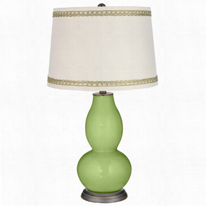 Contemporary Lime Rickey Double Gourd Table Lamp With Rhinestone Lace Trim