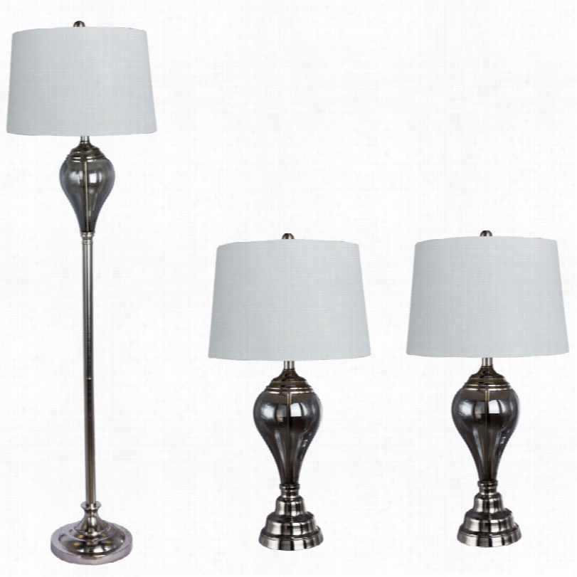 Contemporary Linoa Glass Polished Nickel -3piece Floor And Synopsis Lamp Set