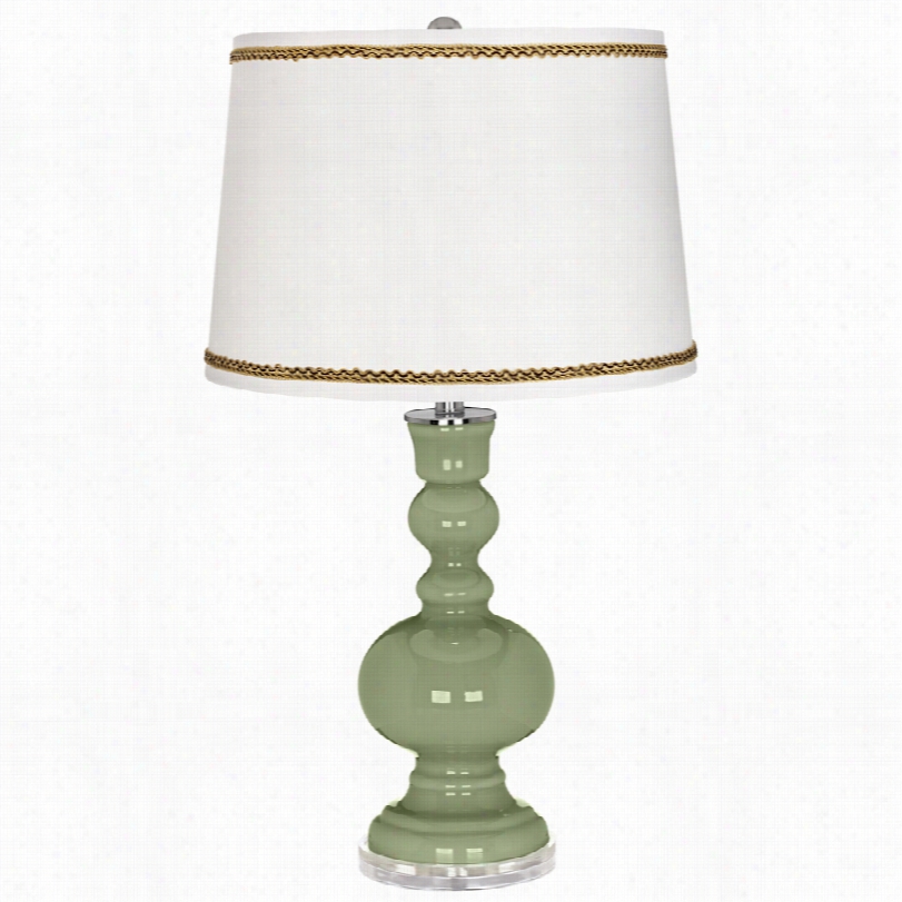 Contemporary Majoica Green Apothecary Table Lamp With Twist Scroll Trim
