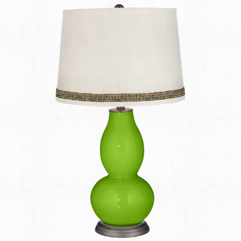 Contemporary Neon Green Double Gourd Tablle Lamp With Wave Braid Trim