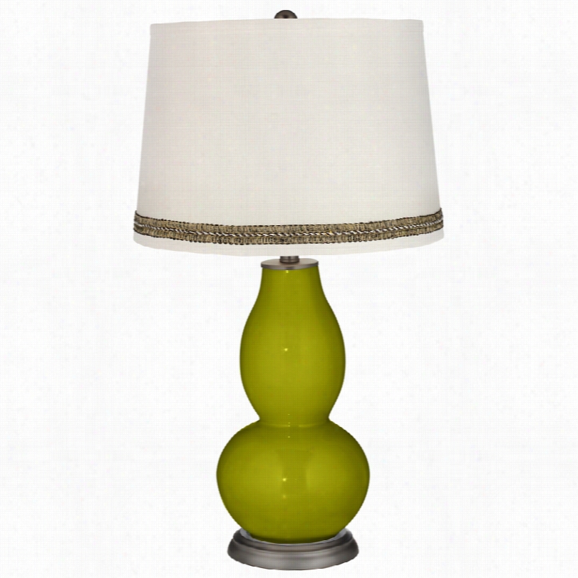 Contemporary Olive-green  Green Double Gourd Table Lamp With Wave Braid Trim