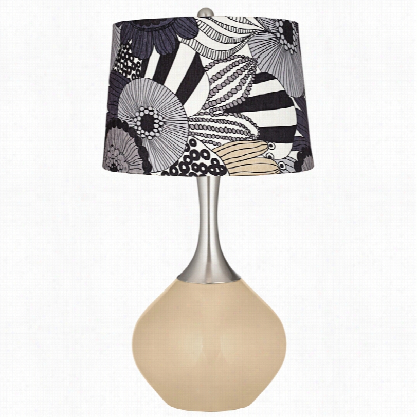 Contemporary  Pop Art Gray Lforal Shade Colonial Tan Spencer Table Lamp