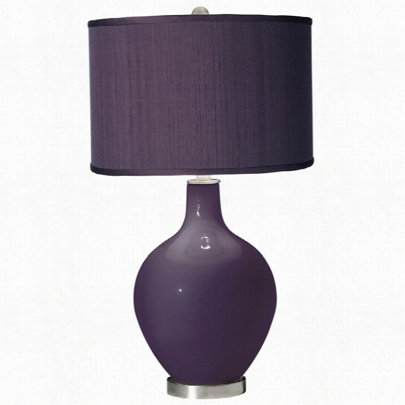 Contemporary Quixotic Pu M - Eggplant Silk Shade Modern Ovo Table  Lamp