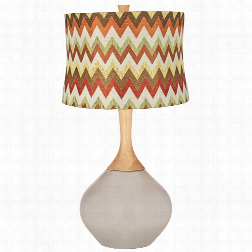 Contemporary Red And Brown Chevron Shade Pediment Gray Wexler Table Lamp