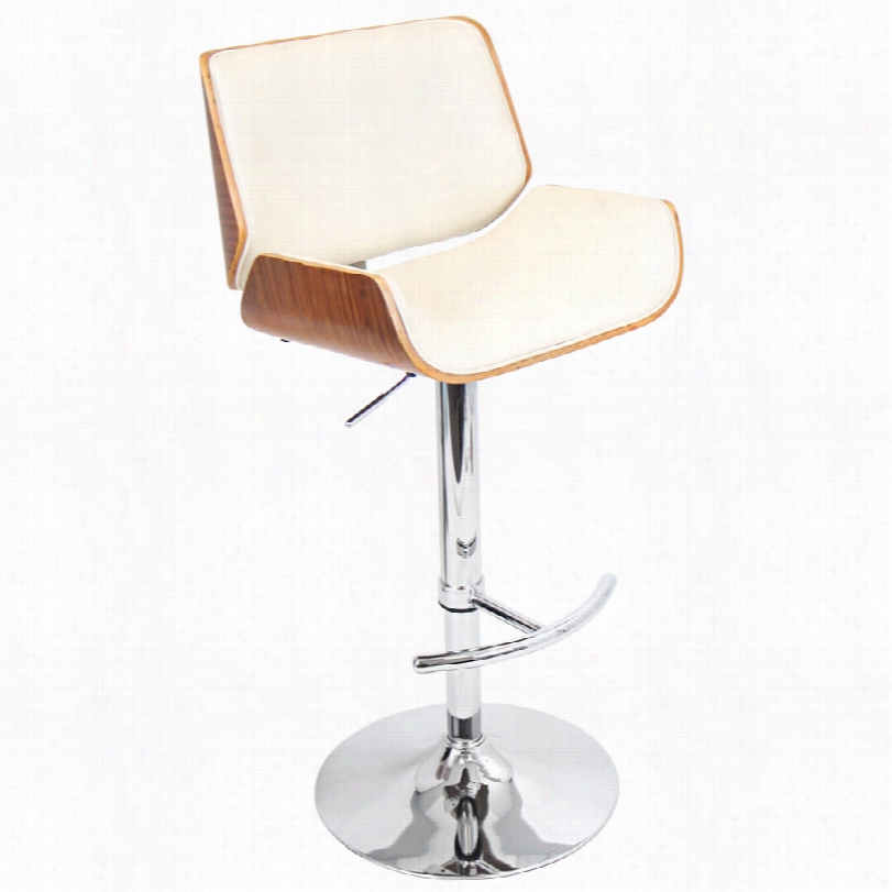 Contemporary Santi Modern Walnut And Cream Adjustable Barstool