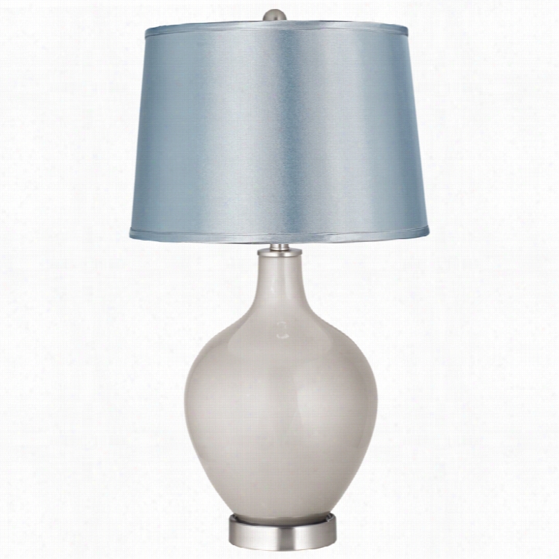 Contemporary Satin Pale Blue Shade Silver  Liinng Metalli C Ovo Tabls Lamp
