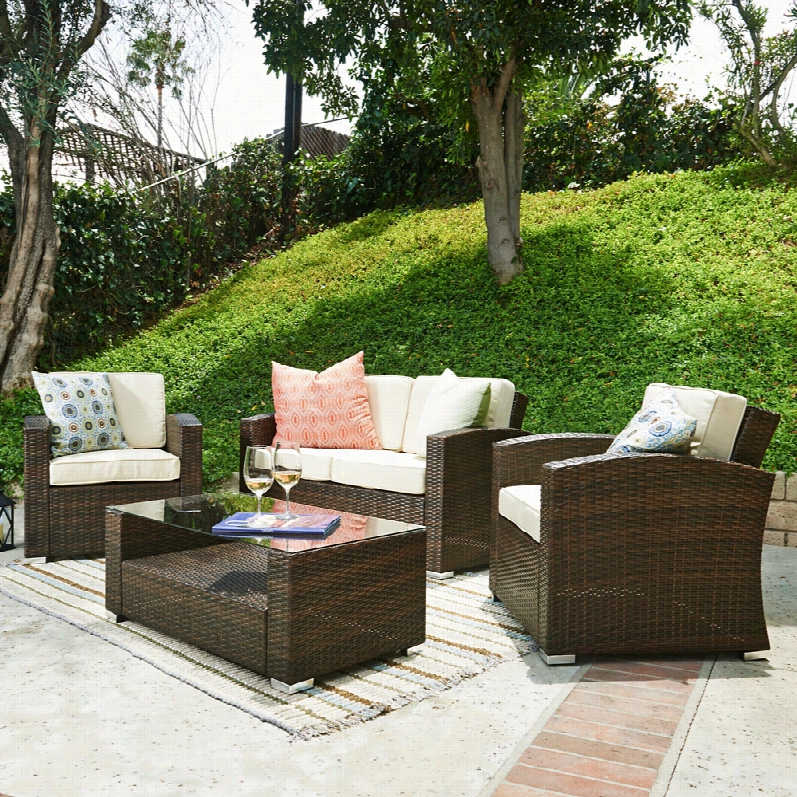 Contemporary Saugatuck 4-piecee Wicker Outdoor Conversation Set