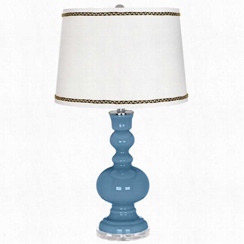 Contemporary Ecure Blue Apothecary Table Lamp With Ric-rac Trim