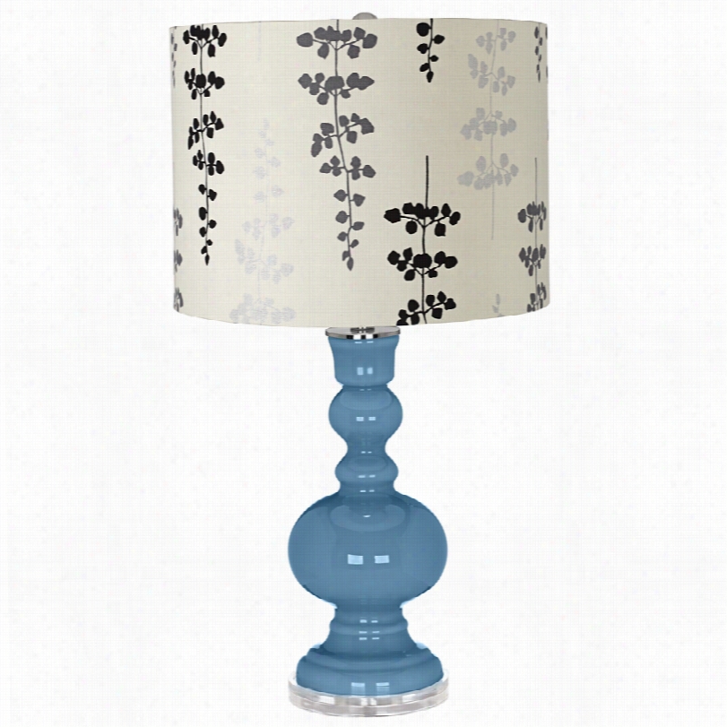 Contemporary Seure Blue Branches Drum Shade Apothecary Glass Table Lamp